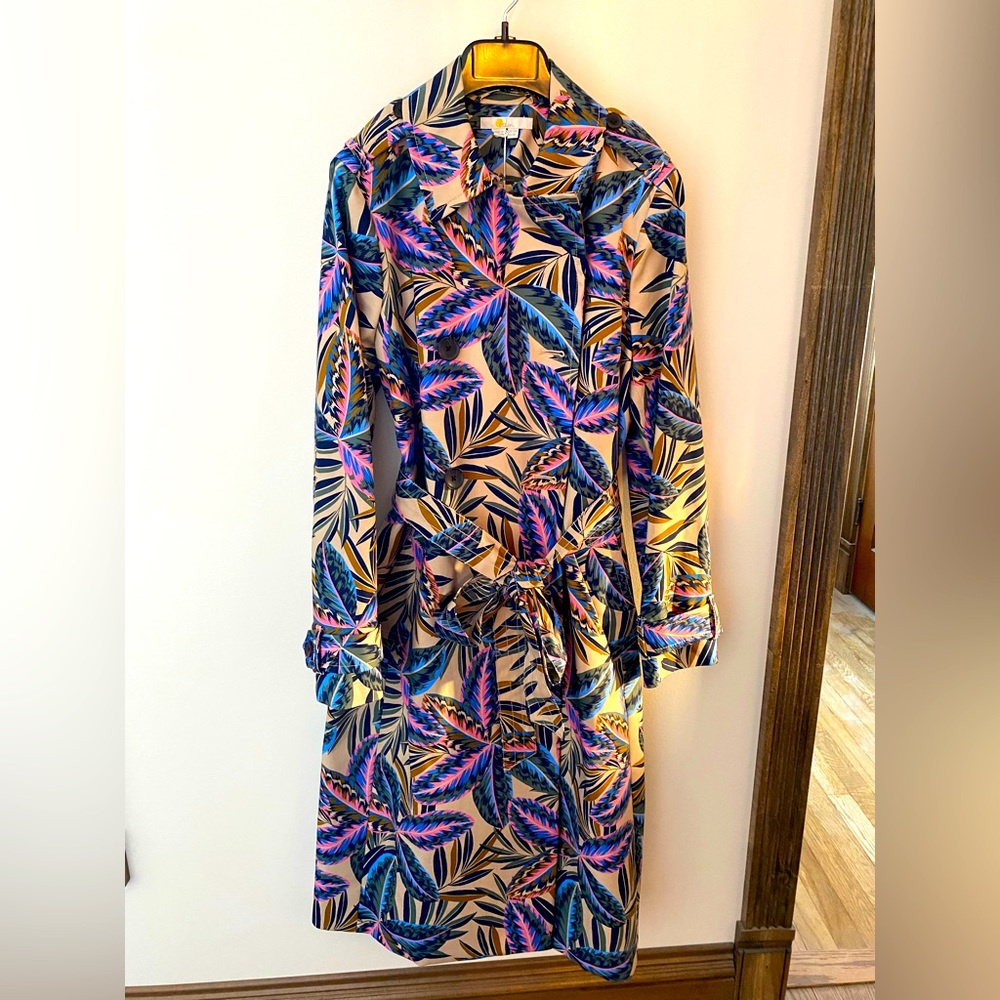 Boden Bright Leaf Print Belted Trench Coat Size 8